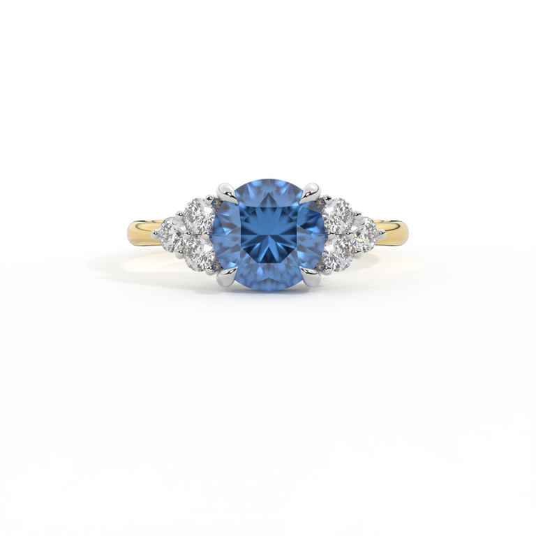 Trefoil Round Blue Sapphire 18K Yellow Gold Ring