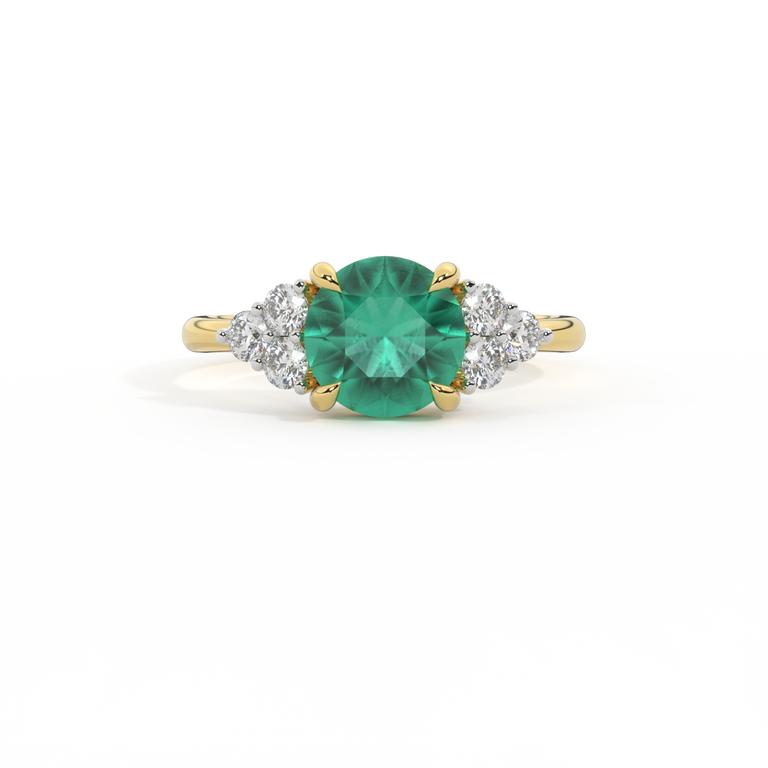 Trefoil Round Emerald 18K Yellow Gold Ring