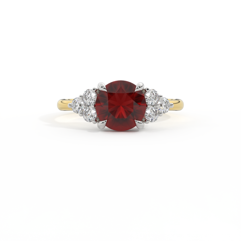 Trefoil Round Garnet 18K Yellow Gold Ring