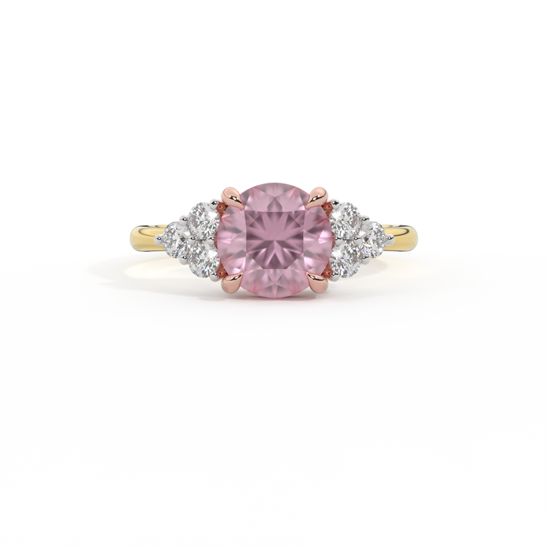 Trefoil Round Pink Sapphire 18K Yellow Gold Ring