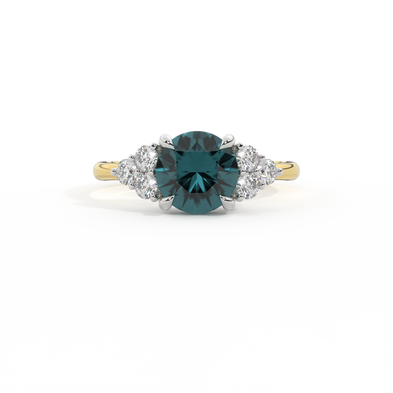 Trefoil Round Teal Sapphire 18K Yellow Gold Ring