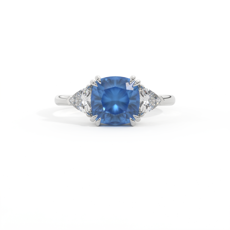 Trilogy Cushion Blue Sapphire Platinum Ring