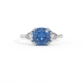 Trilogy Cushion Blue Sapphire Platinum Ring
