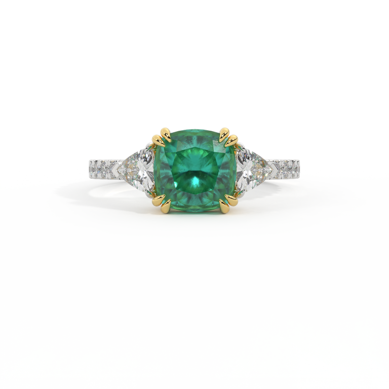 Trilogy Cushion Emerald Platinum Ring