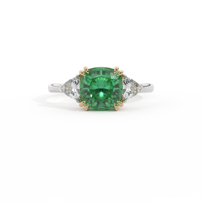 Trilogy Cushion Emerald Platinum Ring