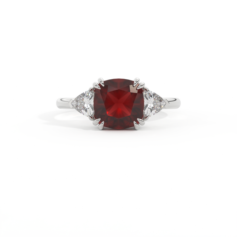 Trilogy Cushion Garnet Platinum Ring