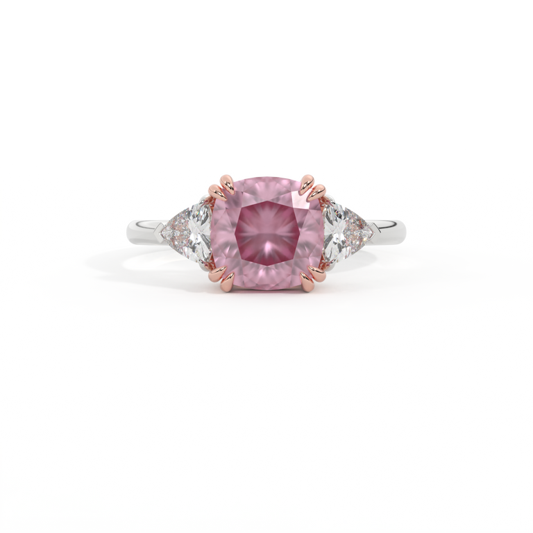 Trilogy Cushion Pink Sapphire Platinum Ring