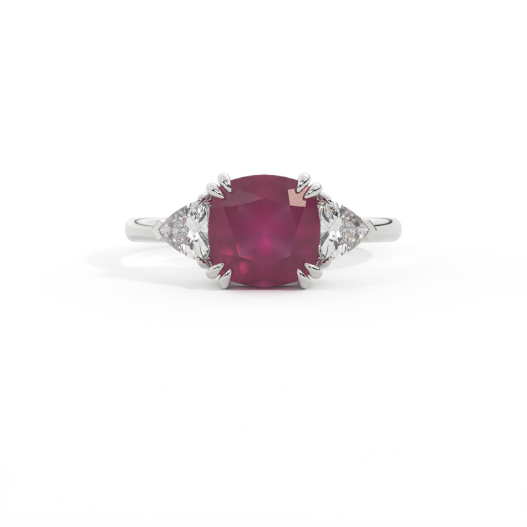 Trilogy Cushion Ruby Platinum Ring