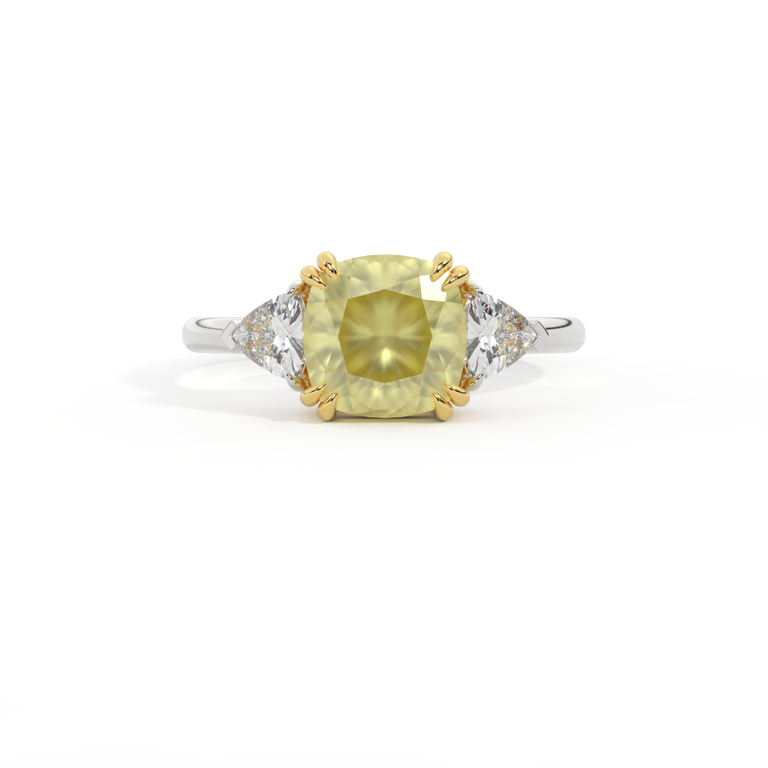 Trilogy Cushion Yellow Sapphire Platinum Ring