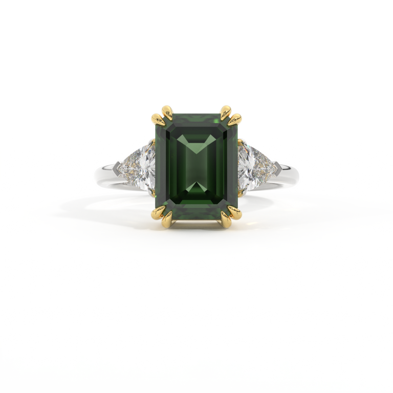 Trilogy Emerald Green Sapphire Platinum Ring