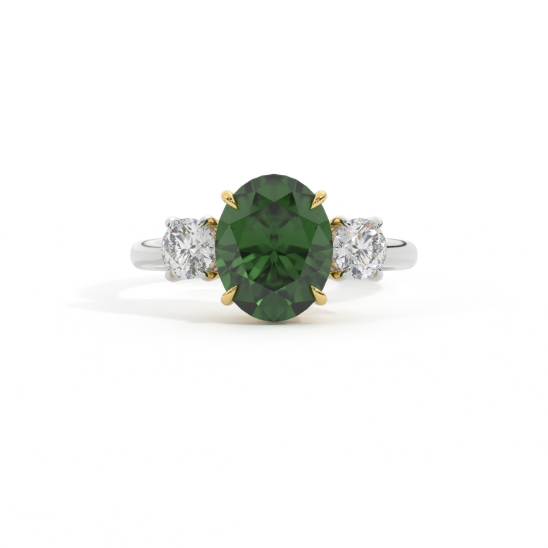 Trilogy Oval Green Sapphire Platinum Ring