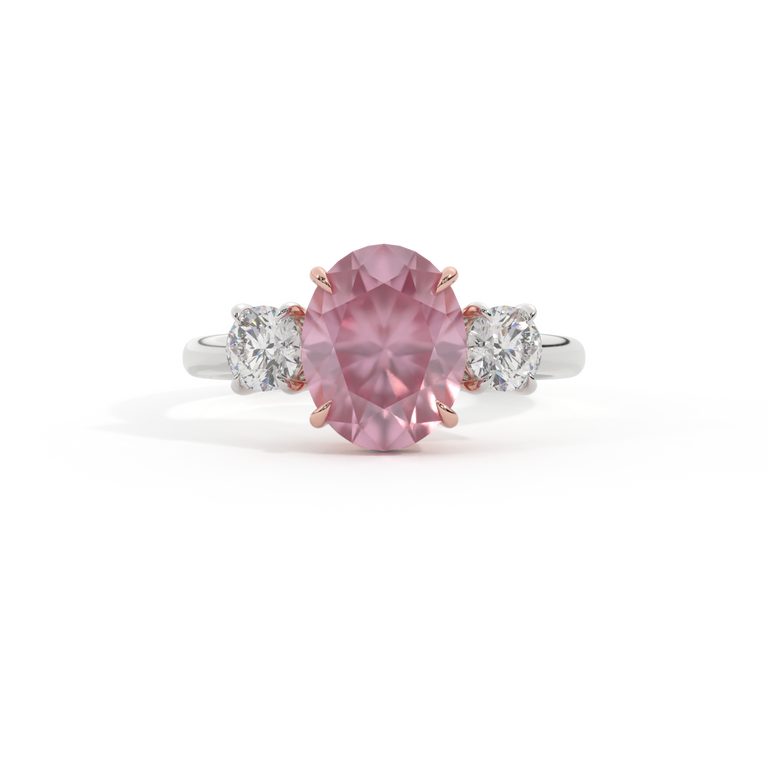 Trilogy Oval Pink Sapphire Platinum Ring