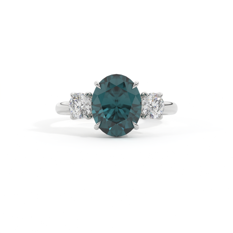 Trilogy Oval Teal Sapphire Platinum Ring