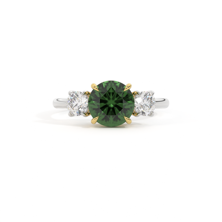 Trilogy Round Green Sapphire Platinum Ring