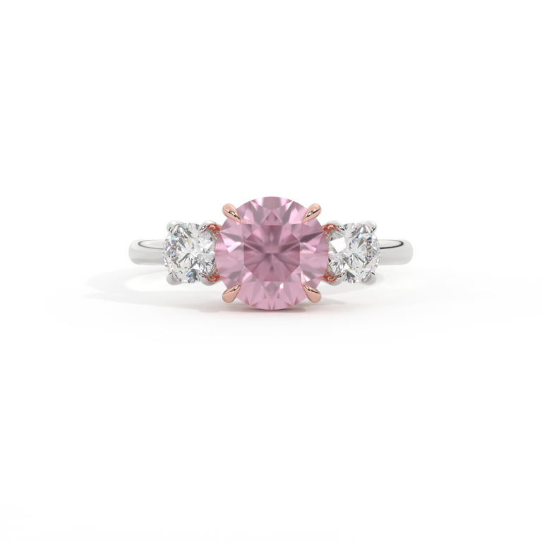 Trilogy Round Pink Sapphire Platinum Ring