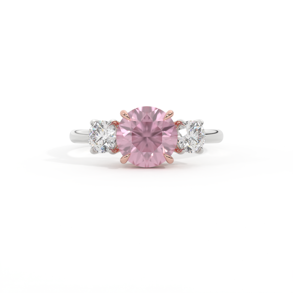 Trilogy Round Pink Sapphire Platinum Ring