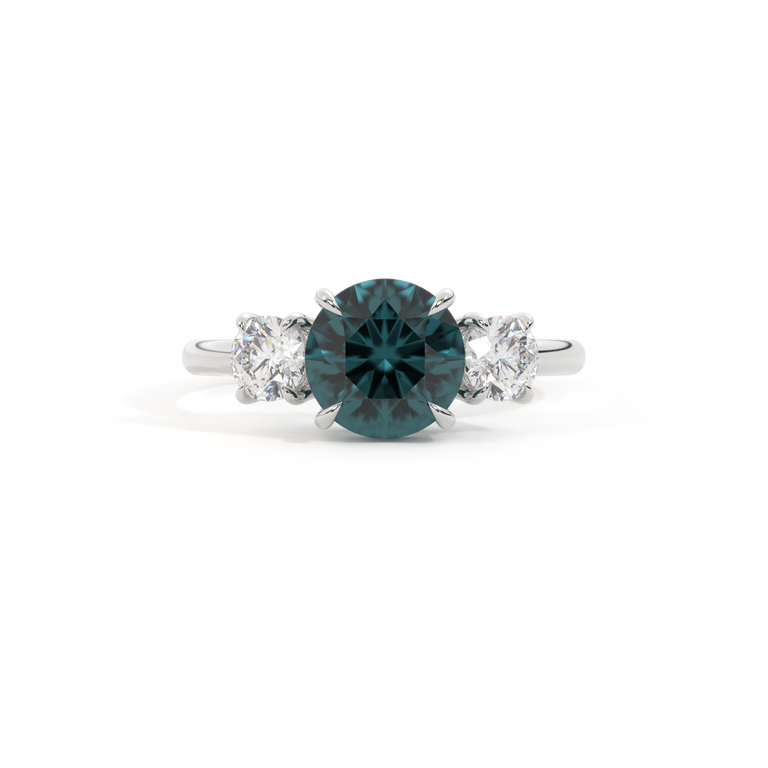 Trilogy Round Teal Sapphire Platinum Ring