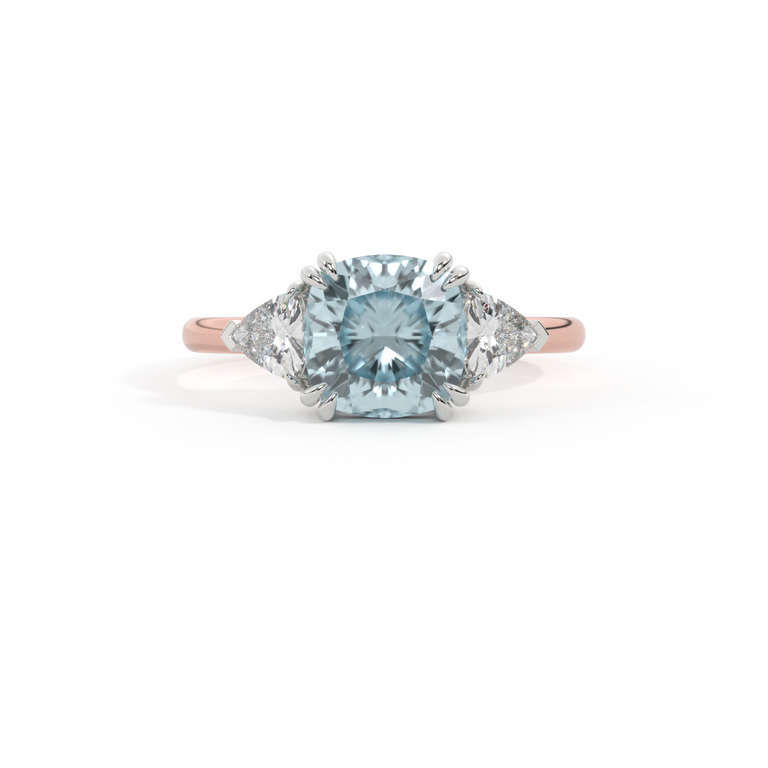 Trilogy Cushion Aquamarine 18K Rose Gold Ring