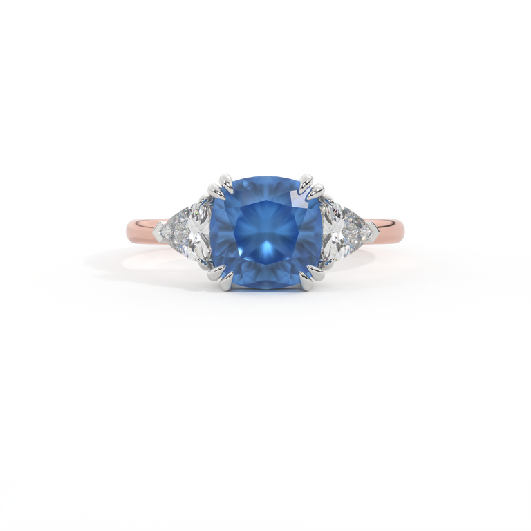 Trilogy Cushion Blue Sapphire 18K Rose Gold Ring