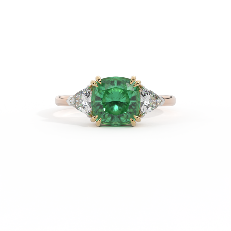 Trilogy Cushion Emerald 18K Rose Gold Ring