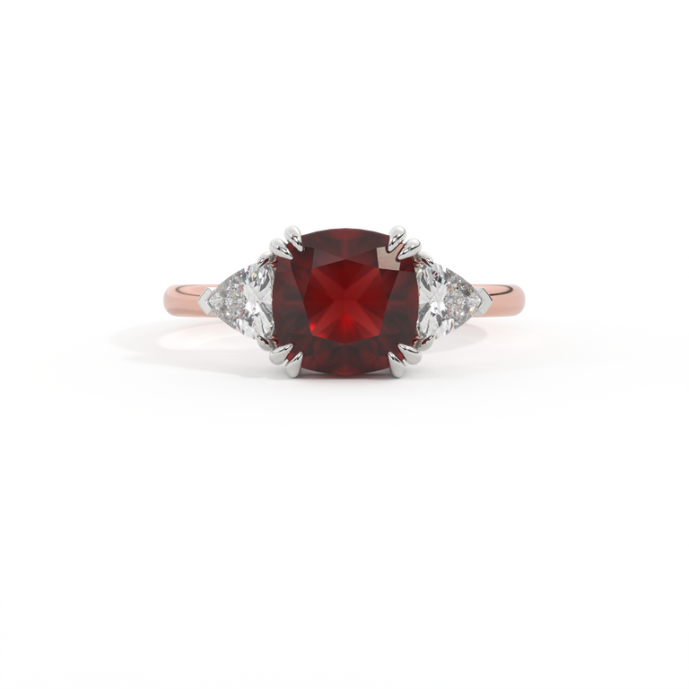 Trilogy Cushion Garnet 18K Rose Gold Ring