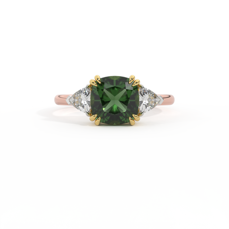 Trilogy Cushion Green Sapphire 18K Rose Gold Ring