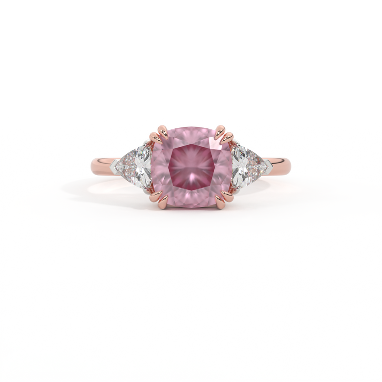 Trilogy Cushion Pink Sapphire 18K Rose Gold Ring