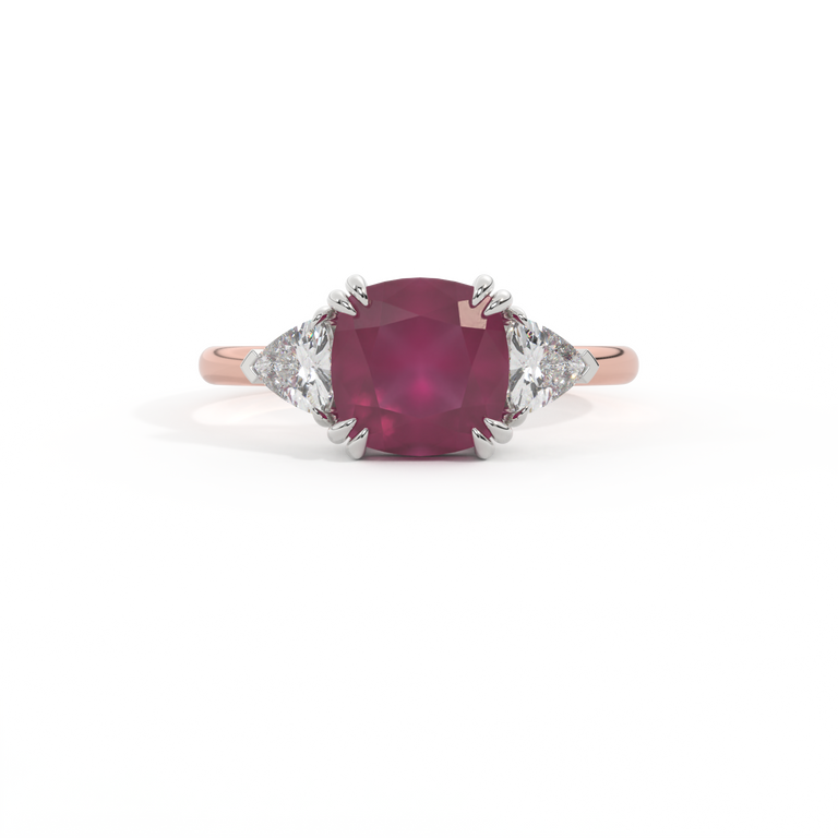 Trilogy Cushion Ruby 18K Rose Gold Ring