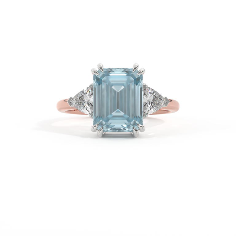 Trilogy Emerald Aquamarine 18K Rose Gold Ring