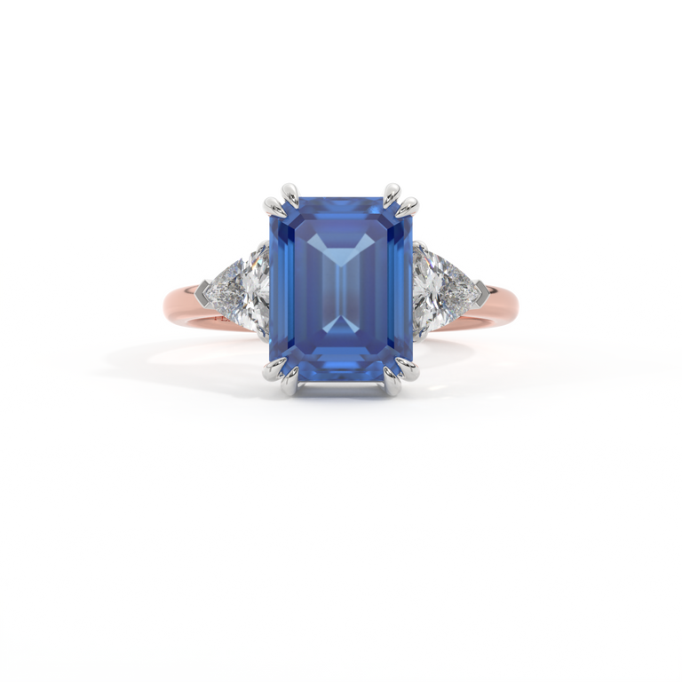Trilogy Emerald Blue Sapphire 18K Rose Gold Ring