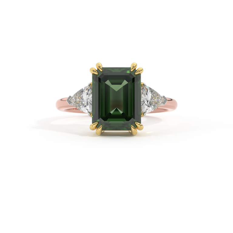 Trilogy Emerald Green Sapphire 18K Rose Gold Ring