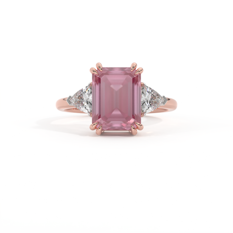 Trilogy Emerald Pink Sapphire 18K Rose Gold Ring