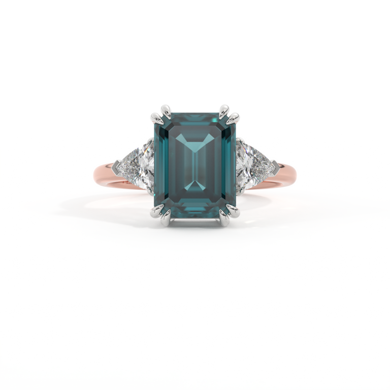Trilogy Emerald Teal Sapphire 18K Rose Gold Ring