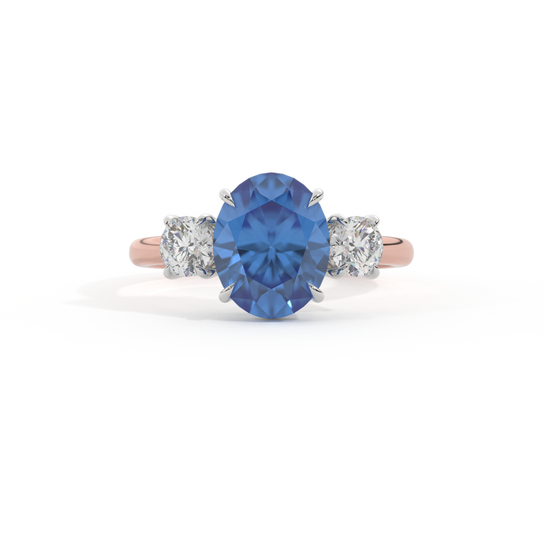 Trilogy Oval Blue Sapphire 18K Rose Gold Ring