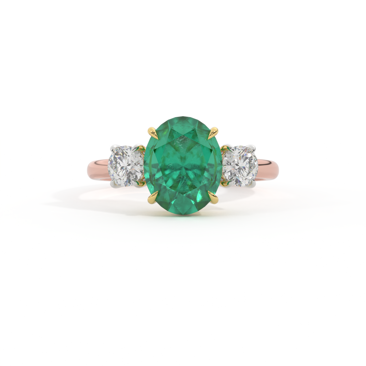 Trilogy Oval Emerald 18K Rose Gold Ring
