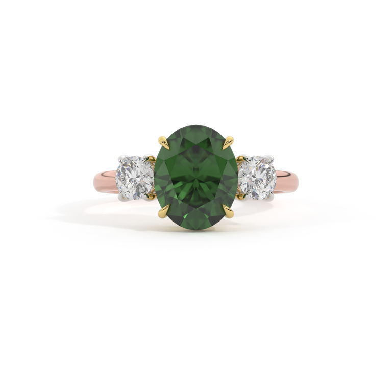 Trilogy Oval Green Sapphire 18K Rose Gold Ring