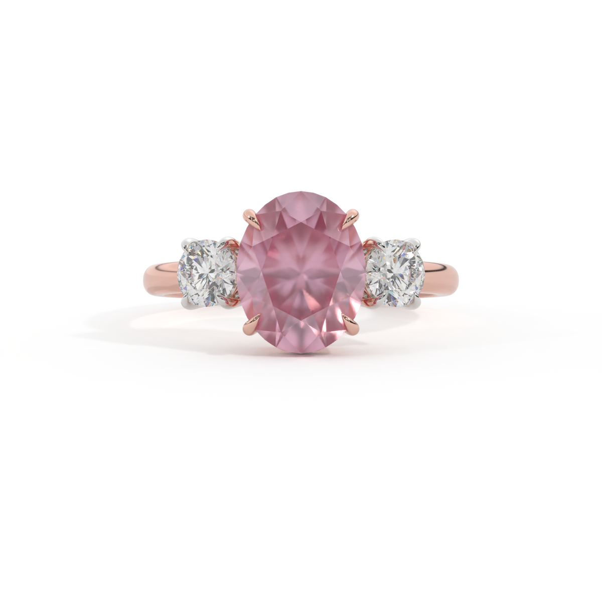 Trilogy Oval Pink Sapphire 18K Rose Gold Ring
