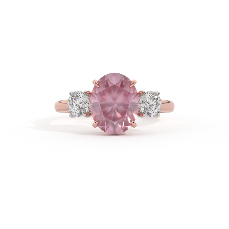 Trilogy Oval Pink Sapphire 18K Rose Gold Ring