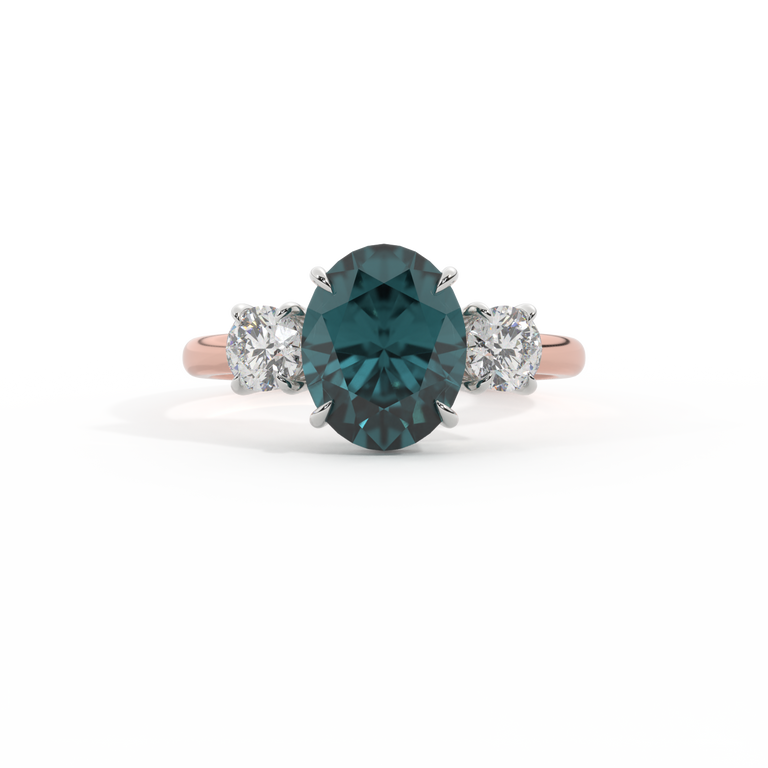 Trilogy Oval Teal Sapphire 18K Rose Gold Ring
