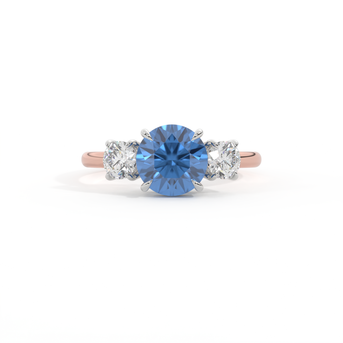Trilogy Round Blue Sapphire 18K Rose Gold Ring