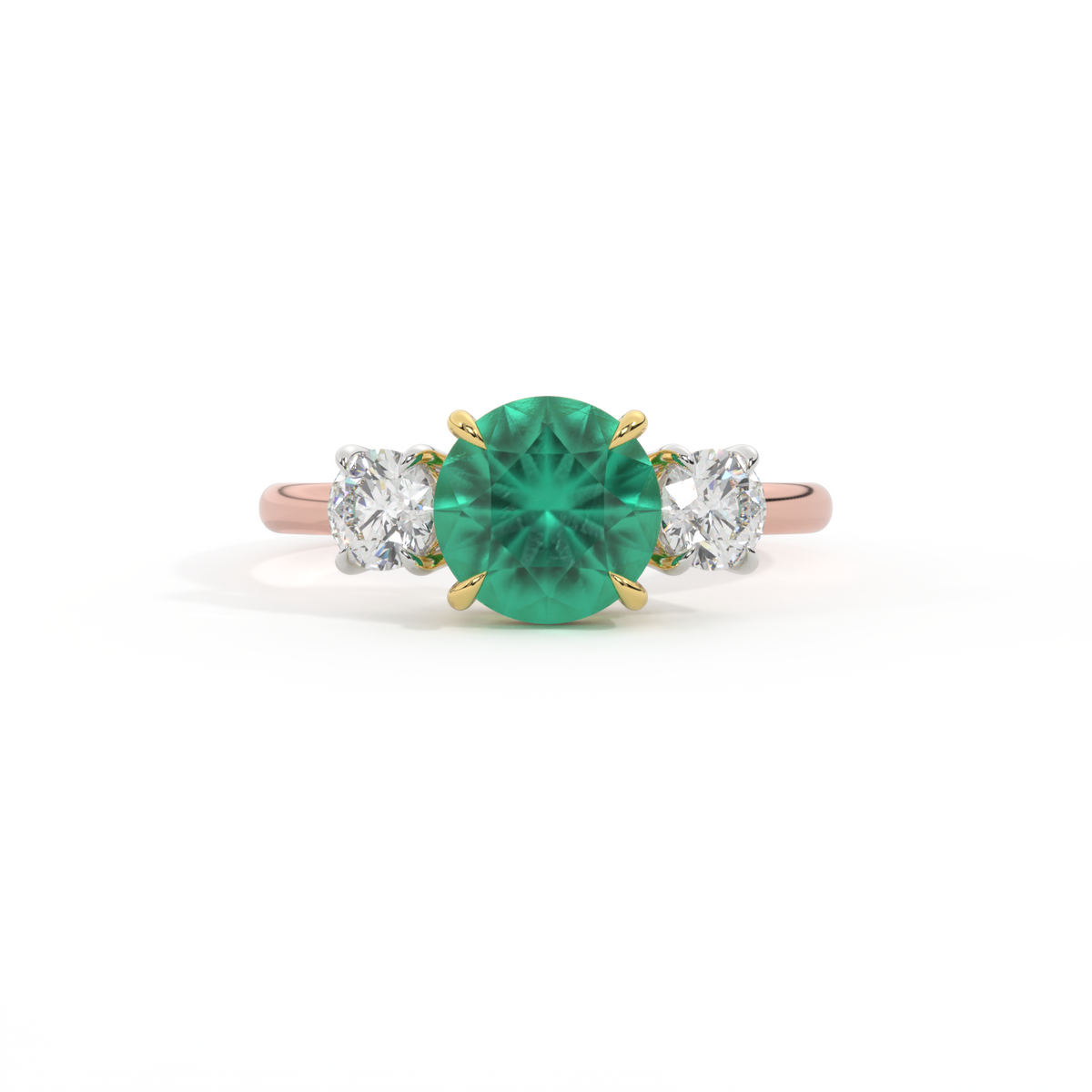 Trilogy Round Emerald 18K Rose Gold Ring