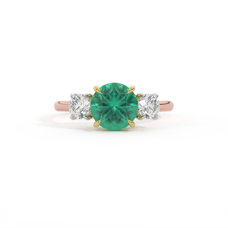 Trilogy Round Emerald 18K Rose Gold Ring