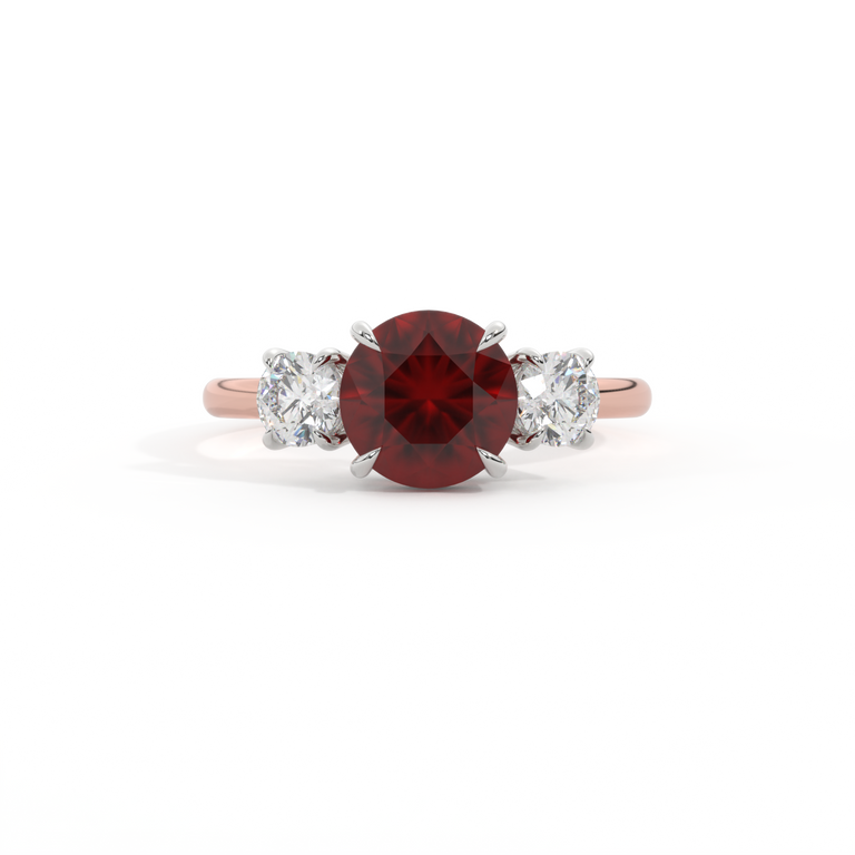 Trilogy Round Garnet 18K Rose Gold Ring