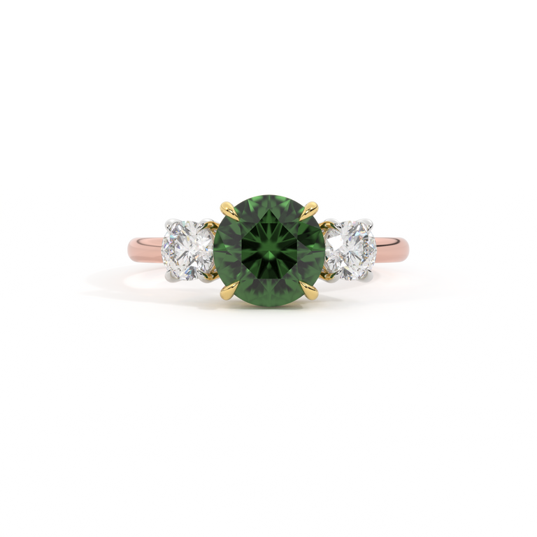 Trilogy Round Green Sapphire 18K Rose Gold Ring