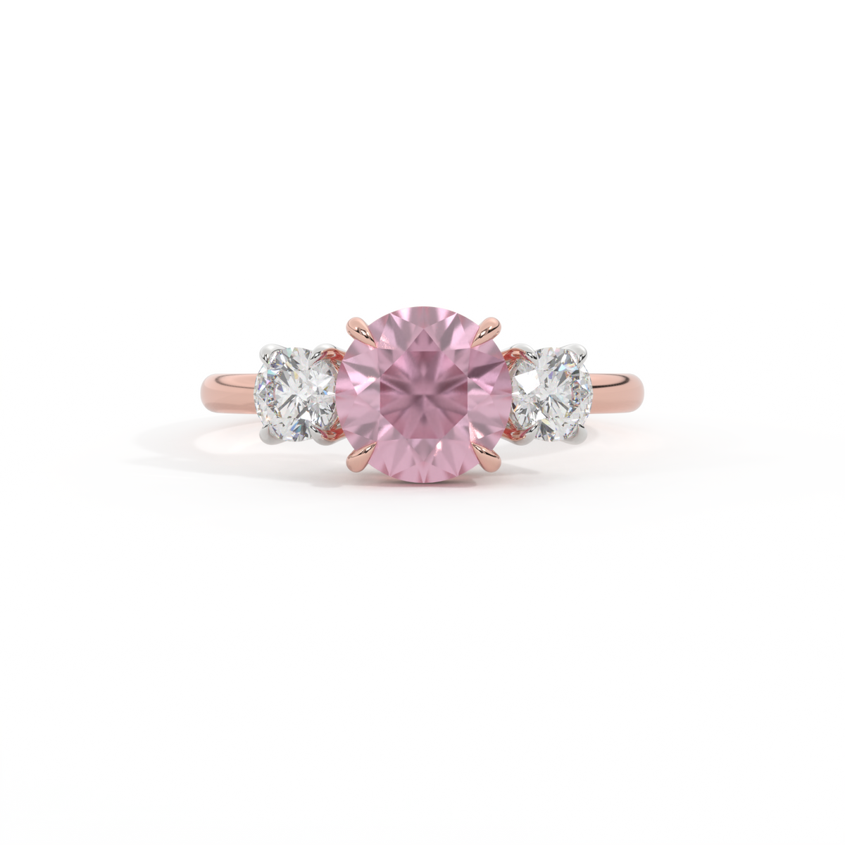 Trilogy Round Pink Sapphire 18K Rose Gold Ring