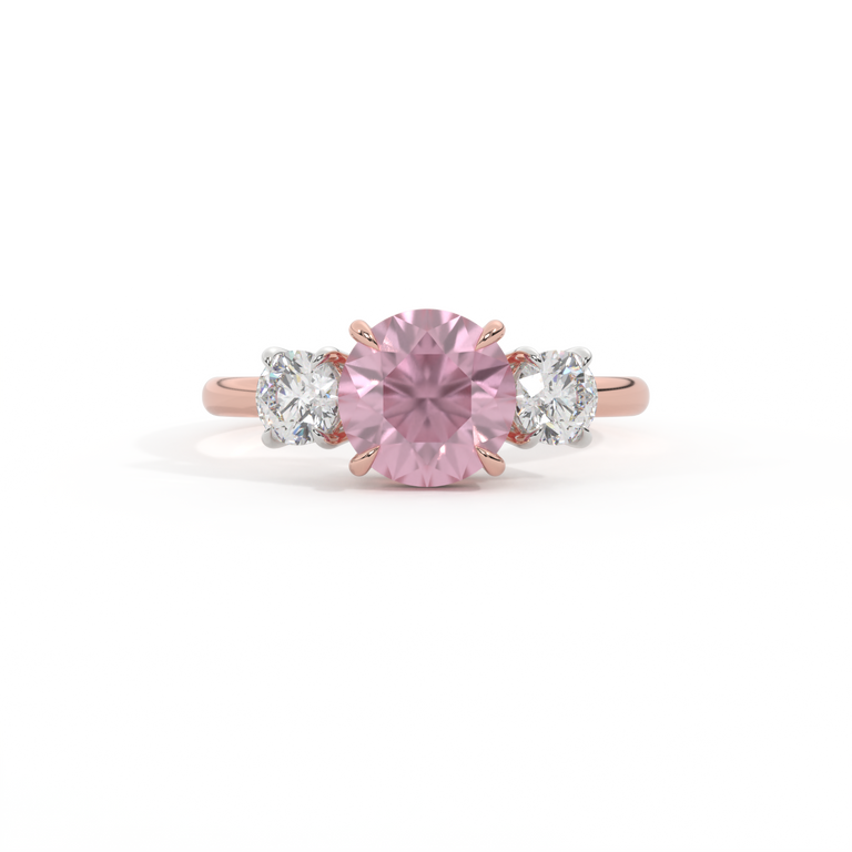 Trilogy Round Pink Sapphire 18K Rose Gold Ring