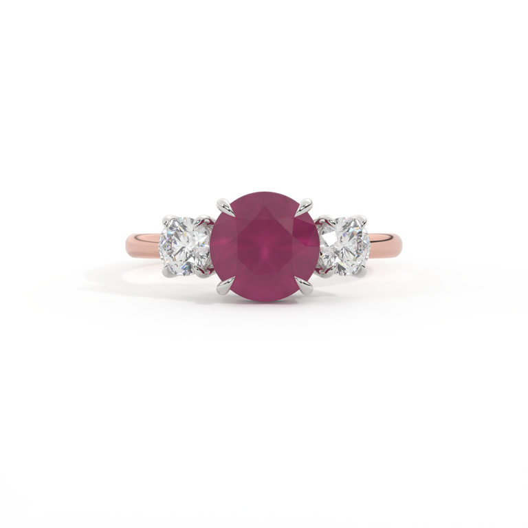Trilogy Round Ruby 18K Rose Gold Ring