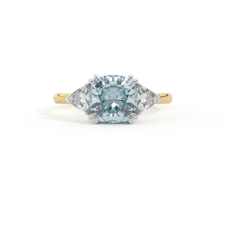 Trilogy Cushion Aquamarine 18K Yellow Gold Ring