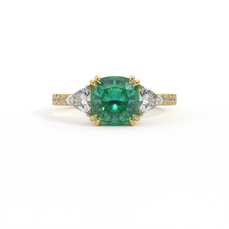 Trilogy Cushion Emerald 18K Yellow Gold Ring