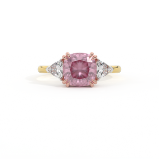 Trilogy Cushion Pink Sapphire 18K Yellow Gold Ring